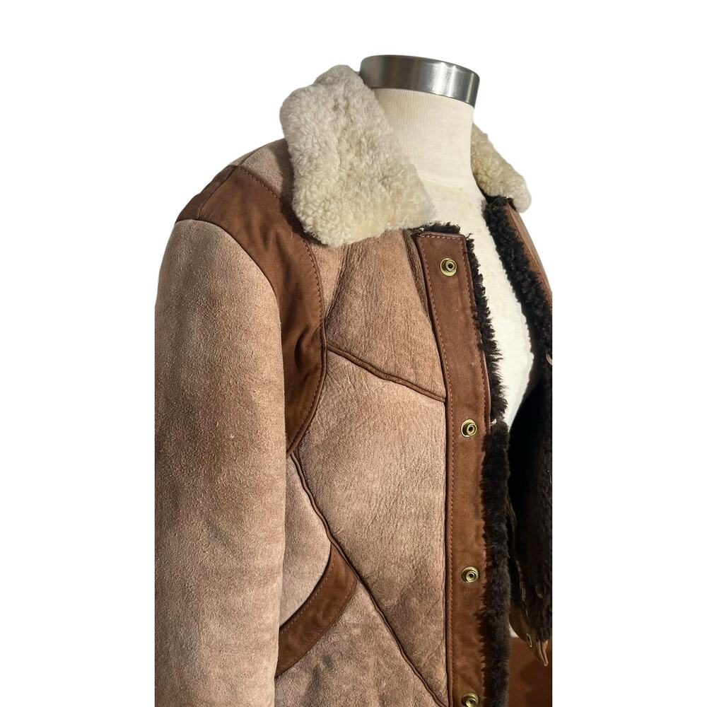 Vintage East West California Shearling Patchwork Suede Bomber Jacket 70s - Picture 12 of 16